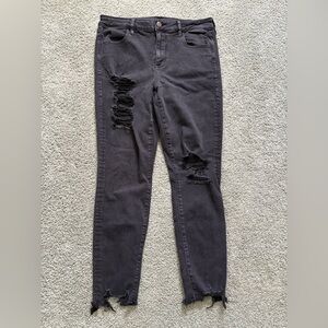 American Eagle Hi-Rise Black Distressed Jeggings Womens Size 14 Stretch Grunge